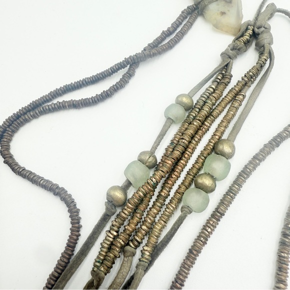 Boho Leather-Wrapped Natural Agate Geode Slice Pendant Necklace or Belt - Picture 7 of 12